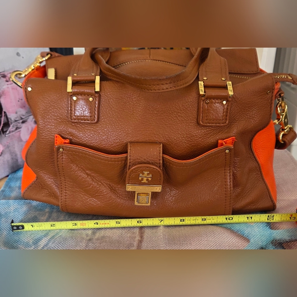 Tory Burch Brown and Orange Leather Tote Bag - Picture 14 of 16